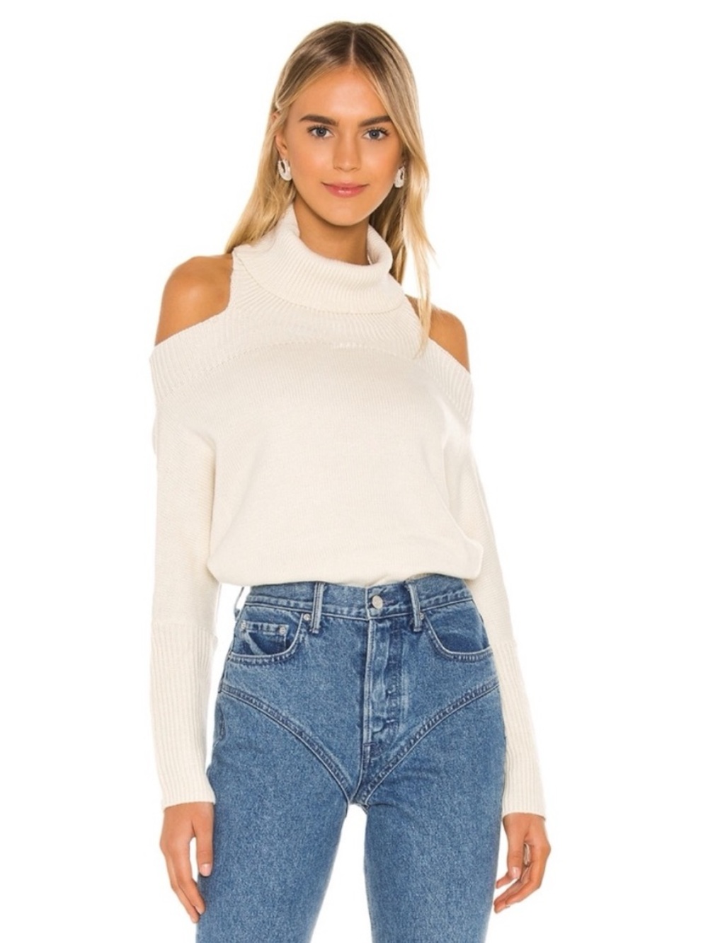 Lovers + Friends Anisa Cold Shoulder Turtleneck Sweater Size XS Ivory